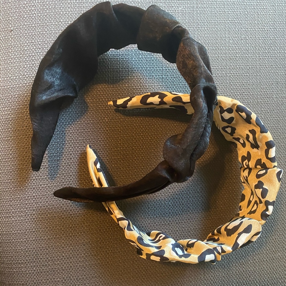 SET OF 2 HEADBANDS BLACK AND LEOPARD CHEETAH
